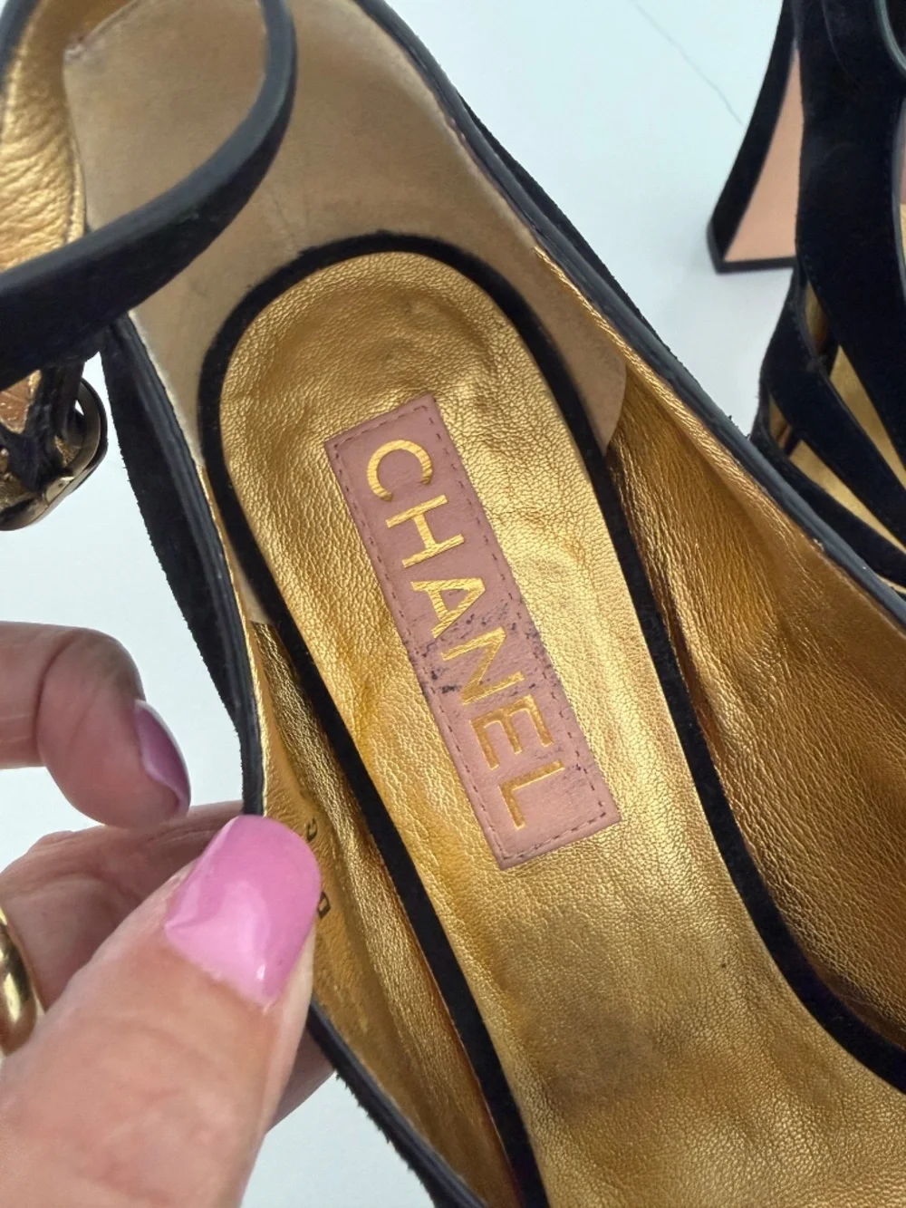 Chanel Suede Pearl Shamrock CC Heeled Sandals Black Heels Sz 40